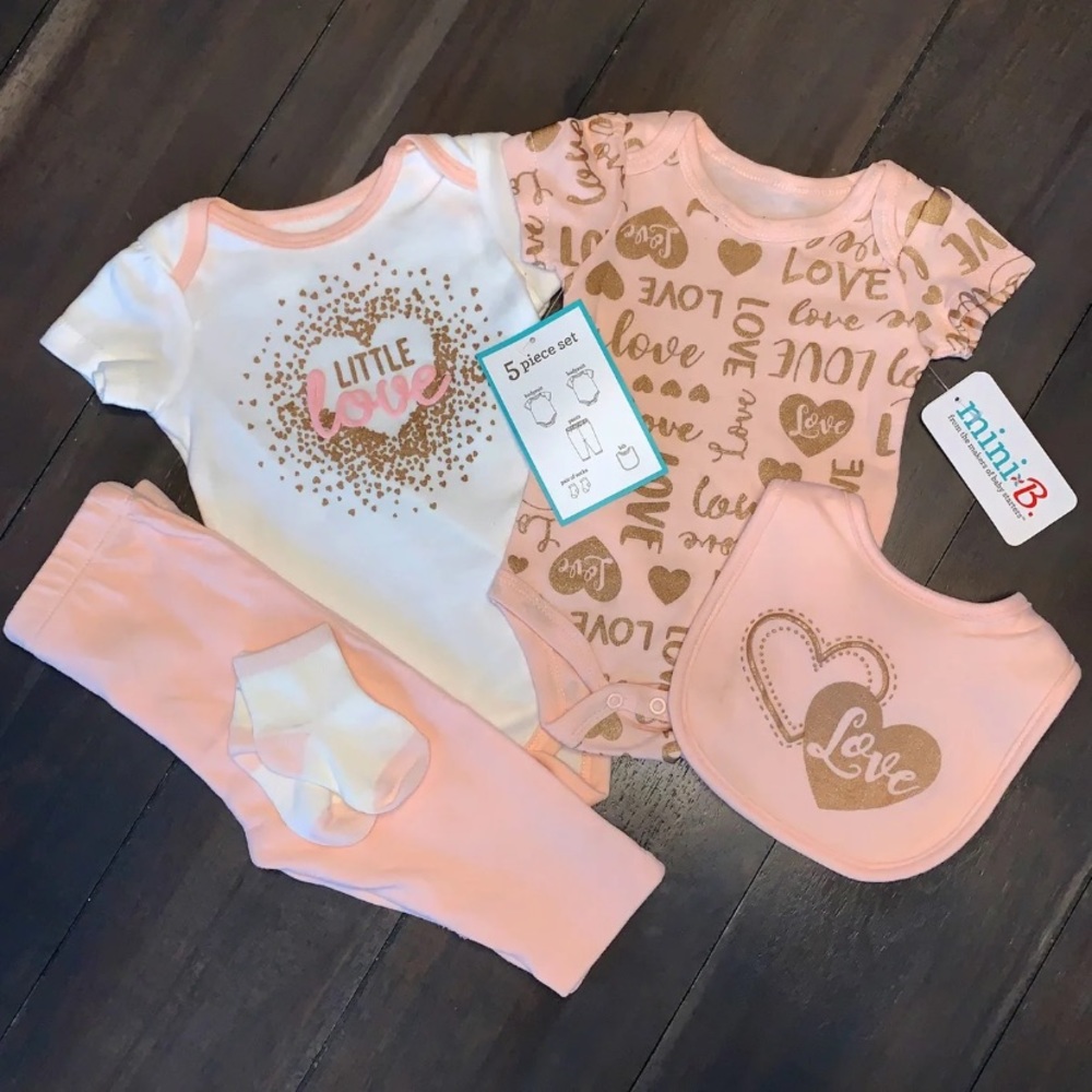 NWT 6M Pink & Gold 5 Piece Outfit Bundle